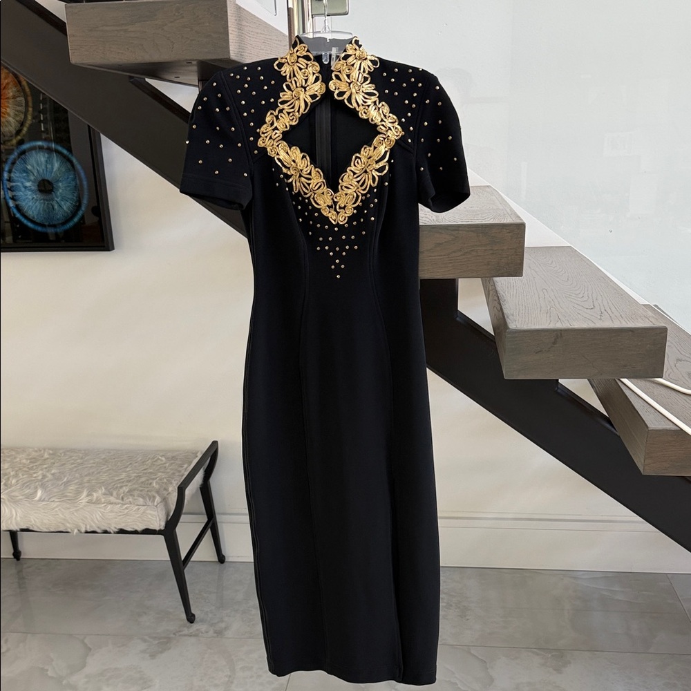 Chic Black and Gold Midi Dress